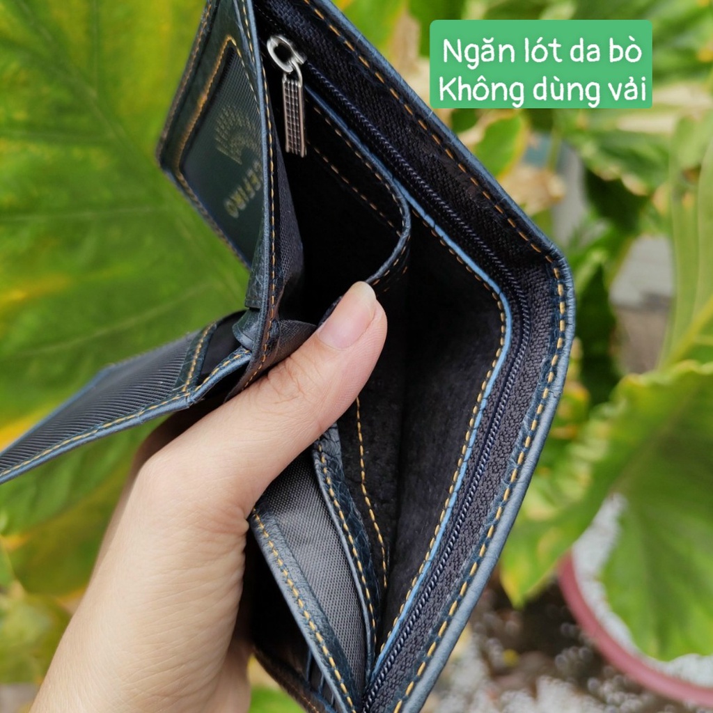 Ví Đứng Nam Da Bò THÁI Cefiro TỘC TRƯỞNG Cao Cấp Bản Màu Đặc Biệt- Họa Tiết Đồng Nguyên Khối
