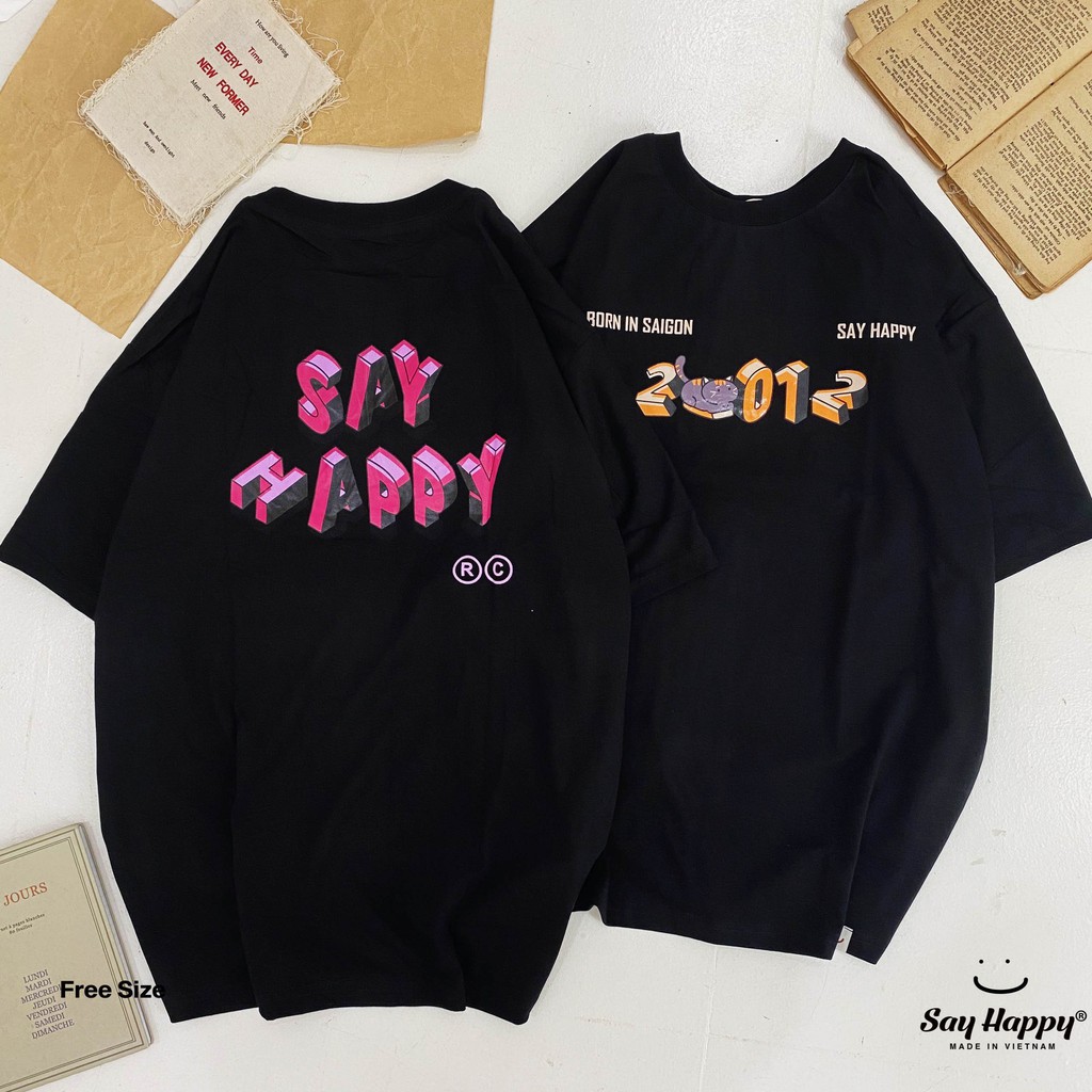 [Mã LT50 giảm 50k đơn 250k] Áo Thun Nam Nữ Unisex Form Rộng Tay Lỡ Say Happy Hình 01