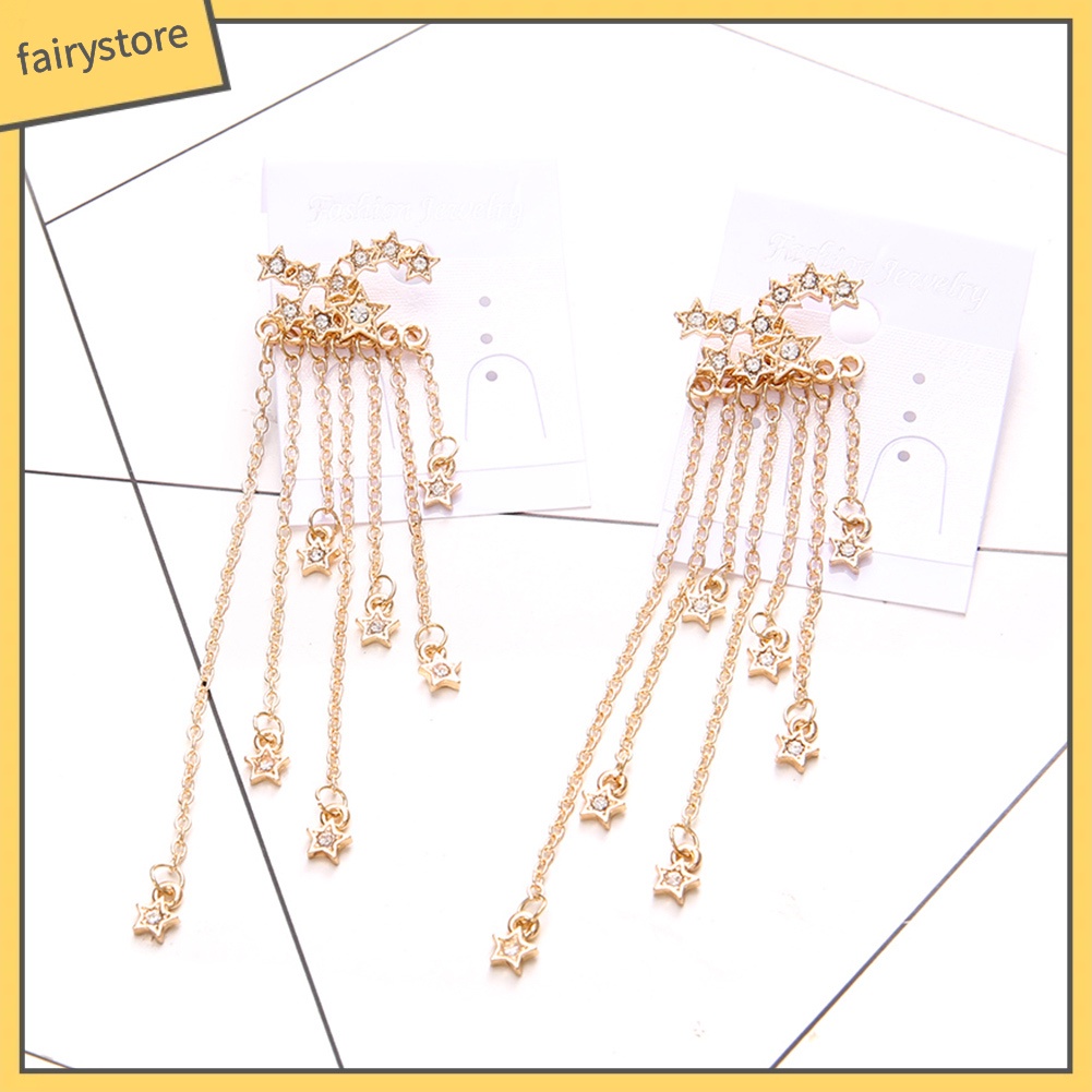 Khuyên tai dáng dài thiết kế tua rua đính ngôi sao độc đáo cho nữ