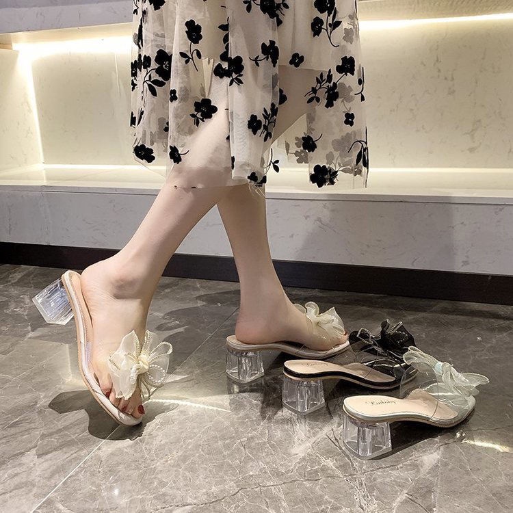 Dép Cao Gót Đính Nơ Ren Thời Trang Mùa Hè Hàng Mới 2022 Dễ Phối Đồ Cho Nữ