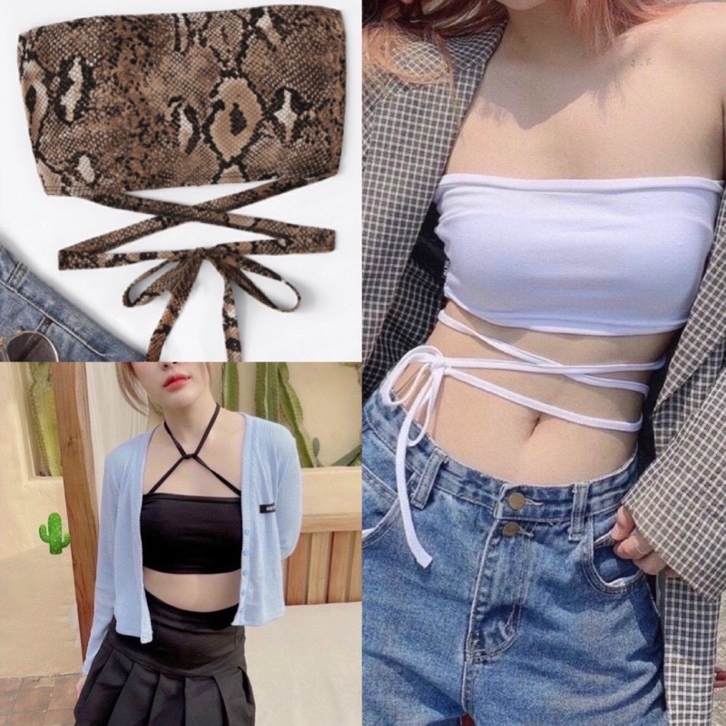 Áo ống nữ phối kiểu dây quấn eo có sẵn mút đệm ngực chất vải thun Borip | BigBuy360 - bigbuy360.vn