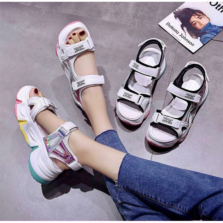 Giày Sandal Xuồng HÀNG ĐẸP Quai Dán Xé Phản quang - Đế Mix Màu - Quảng Châu 2001