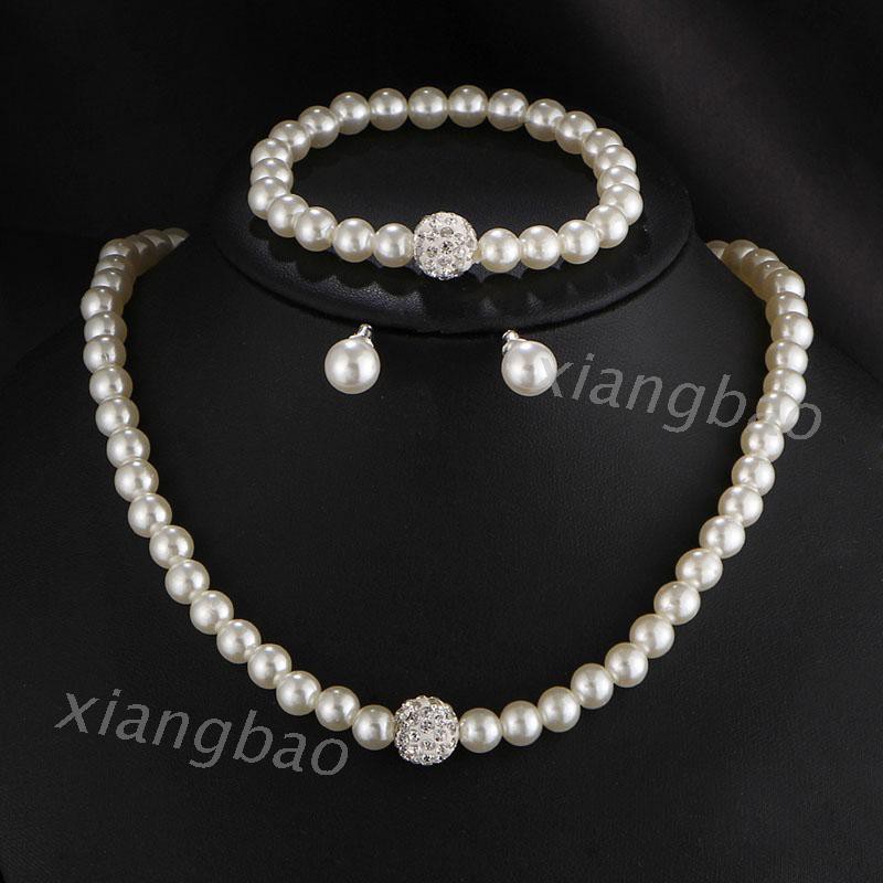 Bộ vòng cổ + Bông Tai + Vòng Tay Đính Ngọc Trai Giả Cho Nữ 10m