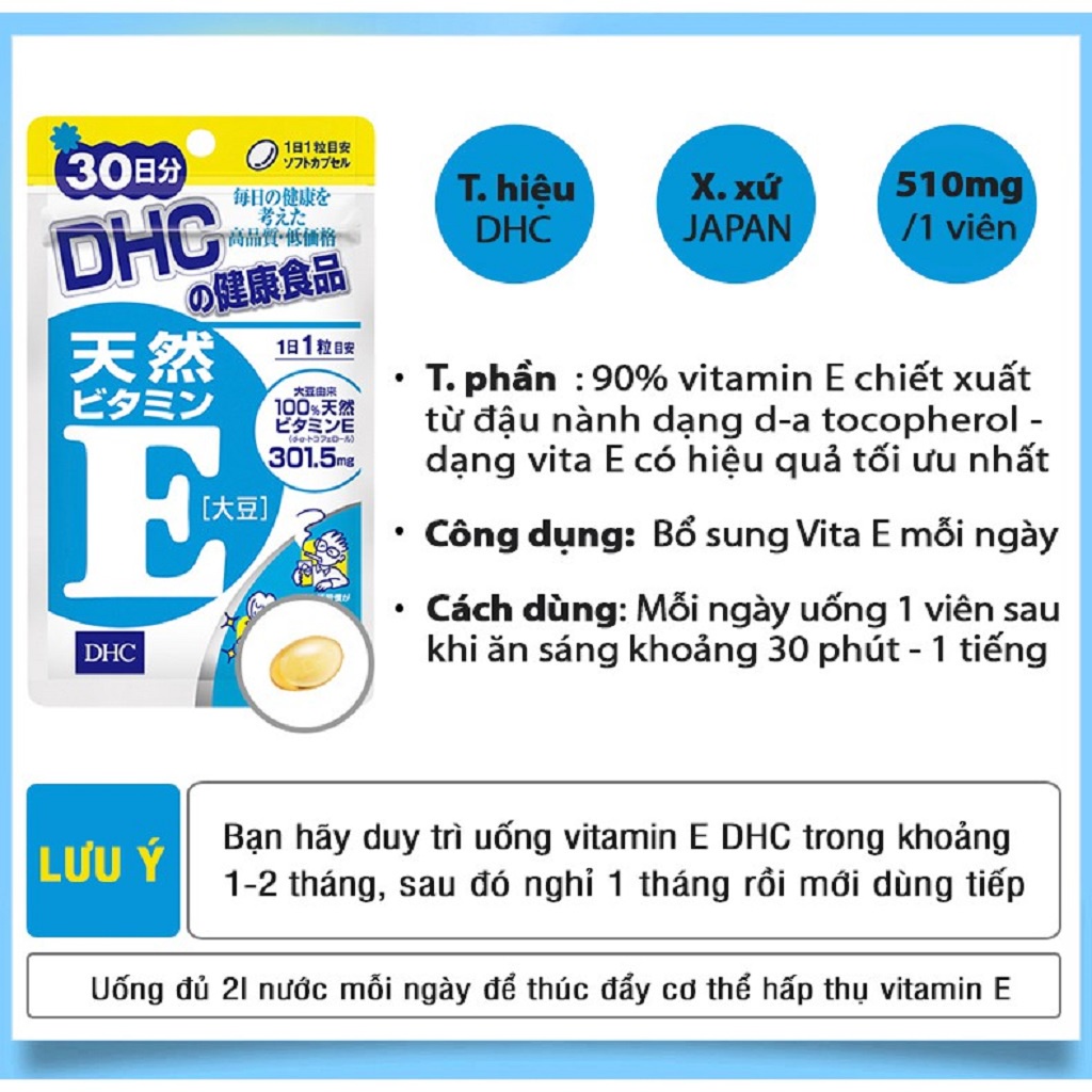 Combo viên uống DHC hỗ trợ sức khoẻ để giảm cân, chống lão hoá Vitamin E ( 30 ngày - 30v ) FORSKOHLII ( 30 ngày - 60v )