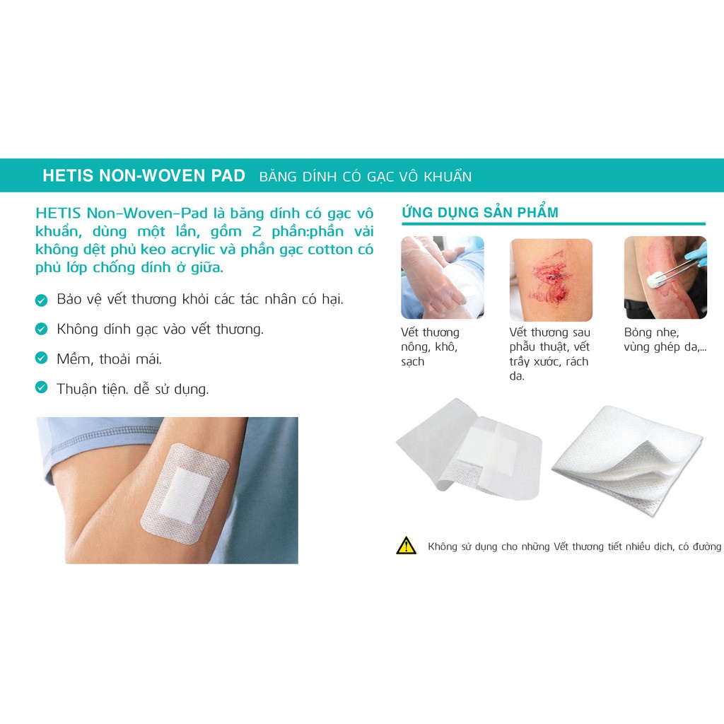Combo 10 miếng Băng dính có gạc vô khuẩn dán bảo vệ vết thương HETIS Non-Woven Pad combo HNP