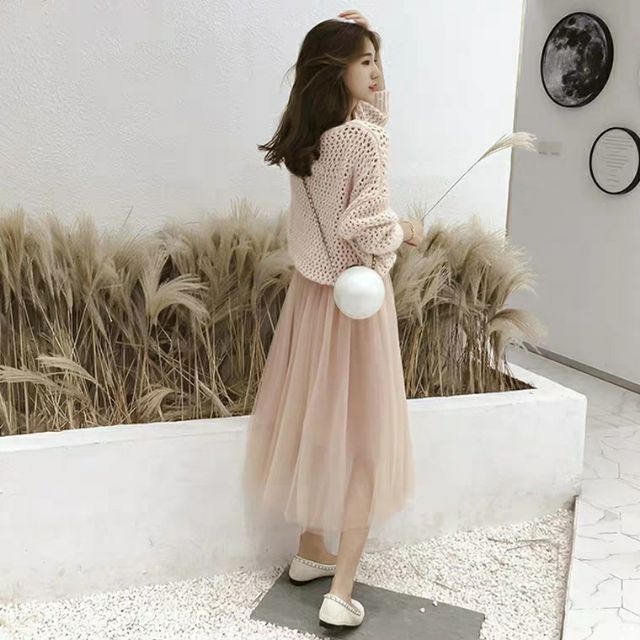 [HÀNG SẴN QUẢNG CHÂU] Set áo len mix váy ren tiểu thư sang chảnh thời trang vintage retro công chúa