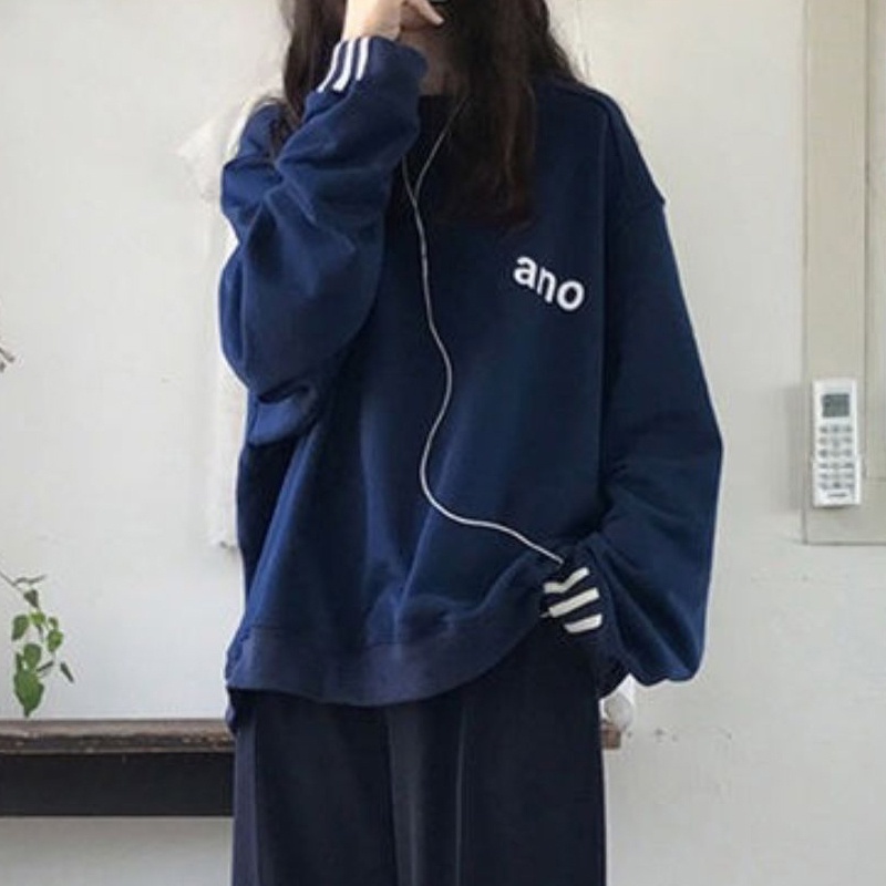 Áo sweater SUXI thiết kế tay dài dáng rộng in họa tiết thời trang mùa thu phong cách Hàn Quốc dành cho nữ