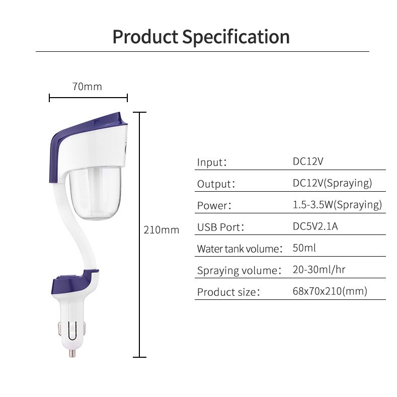 Máy Khuếch Tán Tinh Dầu 12V 2 Cổng Sạc USB Cho Xe Hơi IPhone