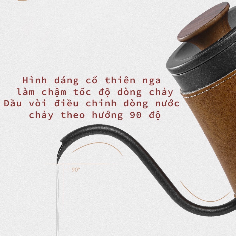 Ấm Rót Pha Cà Phê Cổ Ngỗng Bọc Da MHW-3Bomber 600ml