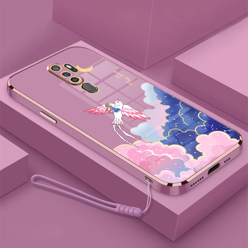Ốp Điện Thoại Viền Mềm Mạ Điện In Hoạt Hình Kèm Dây Đeo Cho Redmi 10 Redmi 9 Redmi 8 Redmi 7