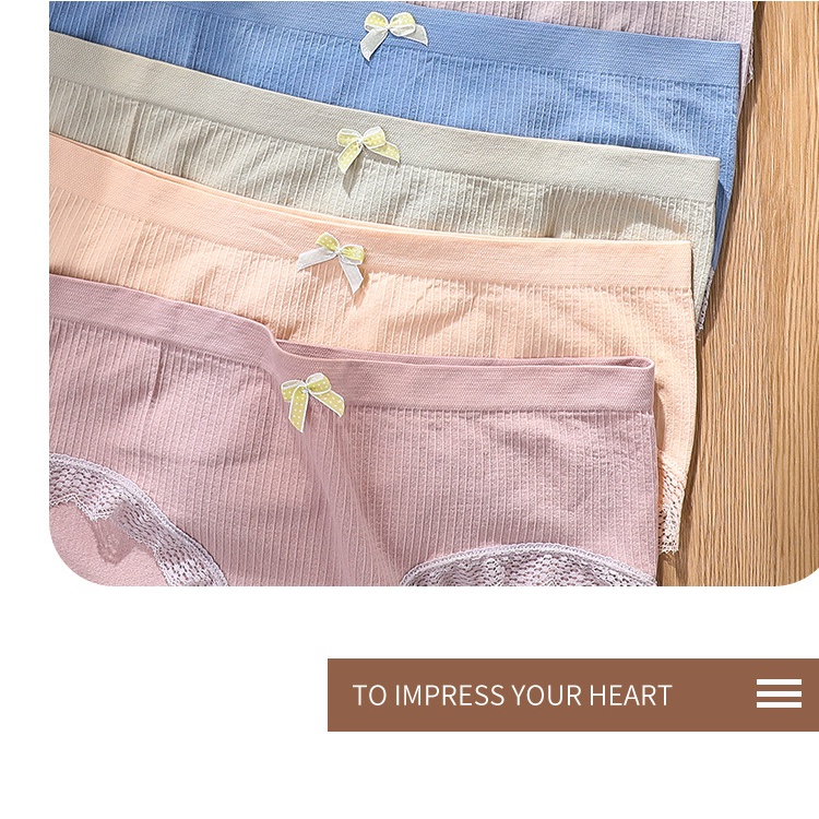 Quần Lót nữ Cotton Không Đường May Lưng Vừa Phối Ren Không Đường May Kháng Khuẩn Thoải Mái Thoáng Khí Dễ Thương Cho Nữ