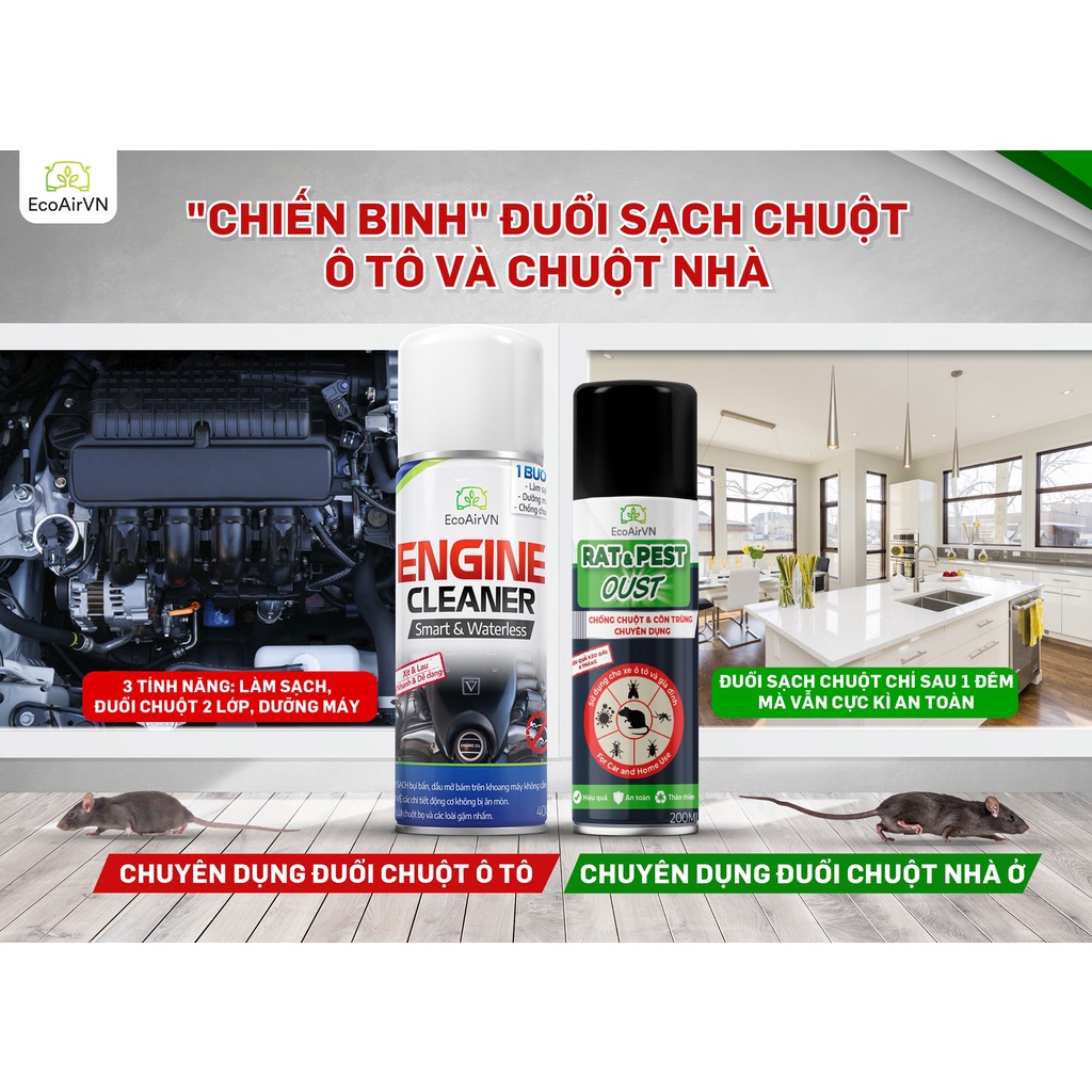 Chống chuột đuổi chuột diệt chuột khoang máy ô tô Engine Cleaner EcoairVn Lifetechstore đuổi chuột ô tô