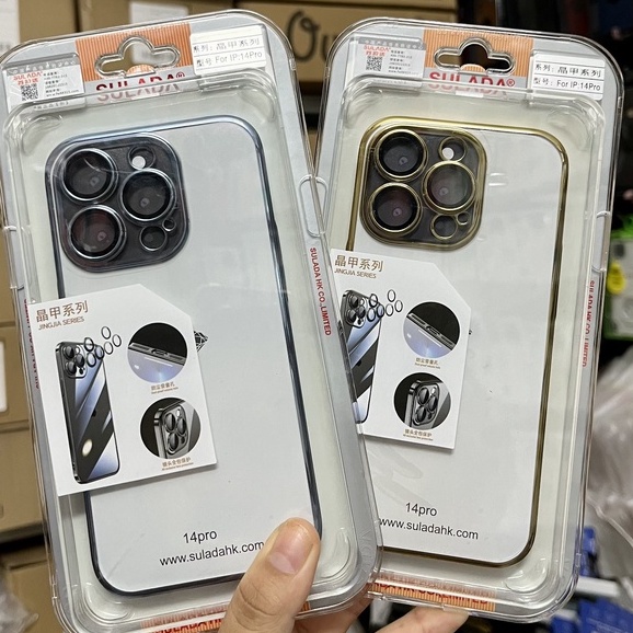 CHÍNH HÃNG Ốp cứng cao cấp SULADA Cực Đẹp lưng trong viền màu có lớp kính bảo vệ camera Iphone 14 PLUS PRO MAX