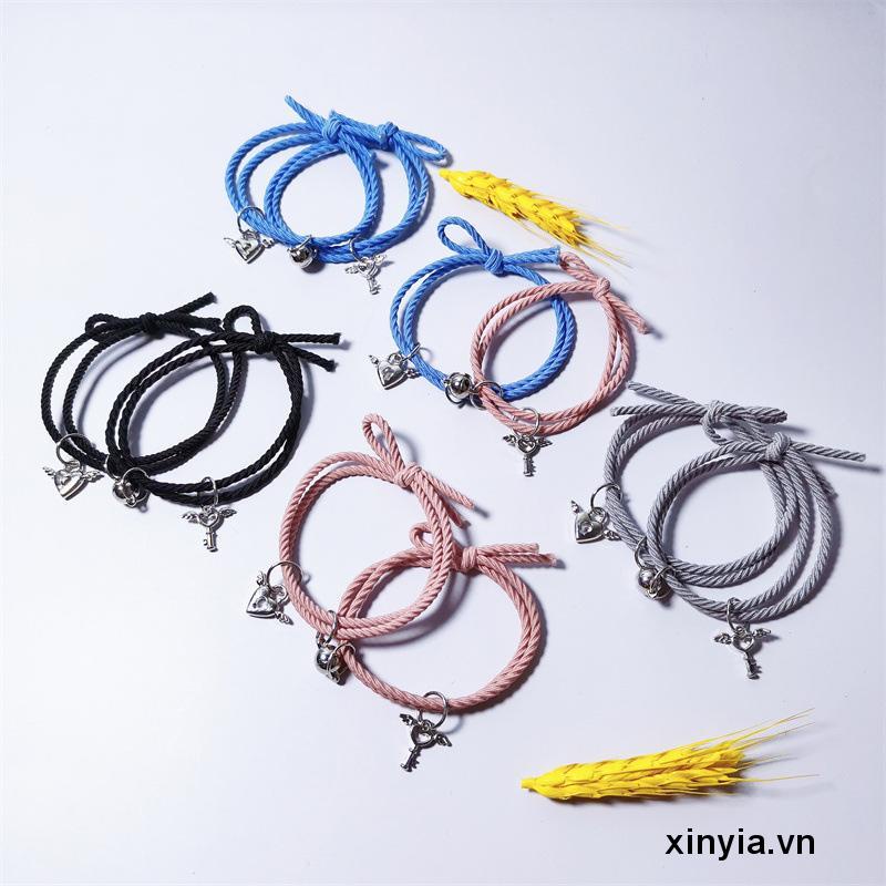 Vòng Đeo Tay Cặp Đôi Bằng Cao Su Khóa Nam Châm Hình Trái Tim Đơn Giản Làm Quà Tặng Cho Bạn Gái