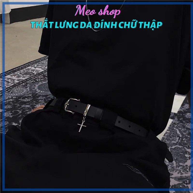 Thắt lưng da màu đen phong cách Hip hop trẻ trung đi chơi cá tính Dây nịt nam nữ TLN002 unisex chữ thập bản nhỏ 2.3cm
