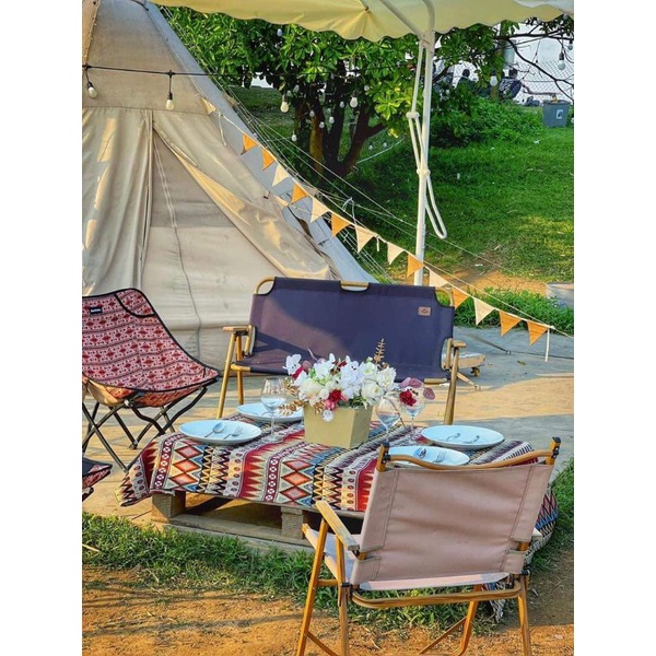 Dây cờ tam giác cắm trại vải thổ cẩm, Lều camping Picnic dây cờ dài 3.8m, trang trí Treo tường, Sinh nhật, Decor