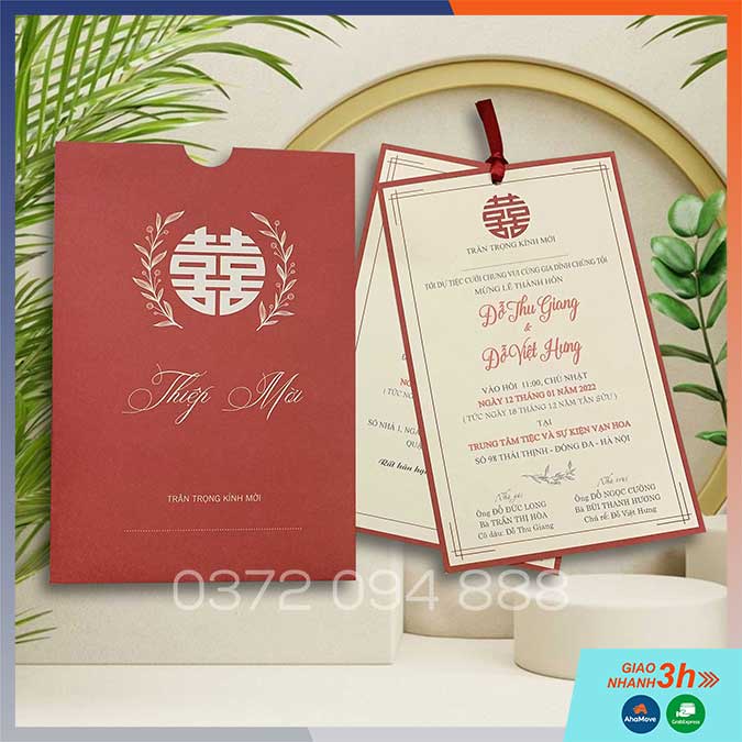 THIỆP CƯỚI HÀ NỘI - BB 119 - THIỆP PHONG BÌ CÓ DÂY RÚT