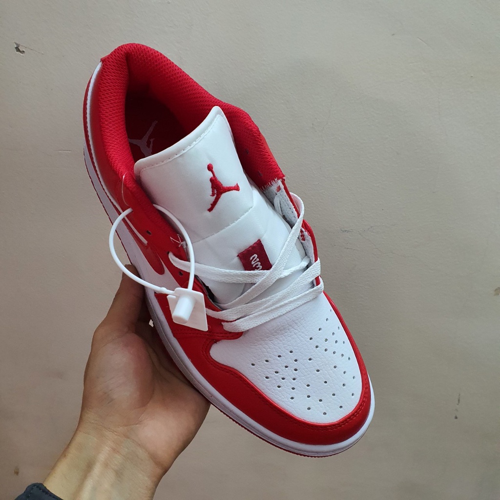 Giày Jordan 1 Low Đỏ Trắng Gym Red Fullbox, Giày thể thao jordan 1 cổ thấp đỏ trắng da nhăn, lót 2 lớp cực êm