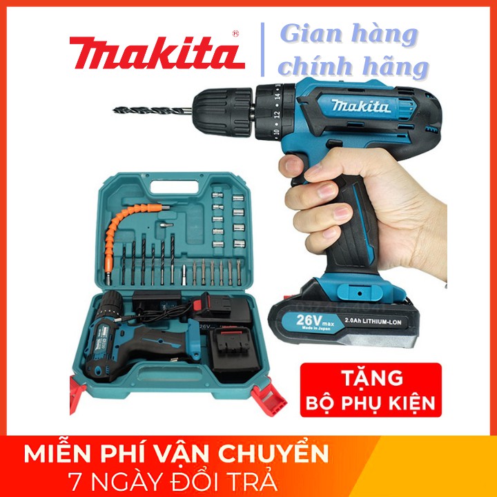 Máy khoan pin Makita 26V, 2 pin, 100% dây đồng không chổi than