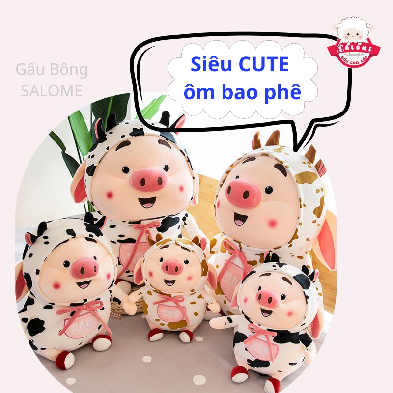 Gấu Bông Heo Tiktok Aó Bò Sữa Cute SALOME - Chất Liệu Cao Cấp - Gối Ôm Qùa Tặng