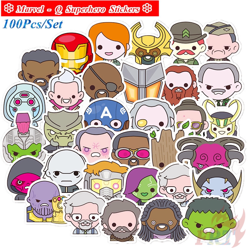 100Pcs/Set ❉ Marvel Superhero - Q Cartoon Head Portraits Stickers ❉ DIY Fashion Luggage Laptop Skateboard Decals Doodle Stickers