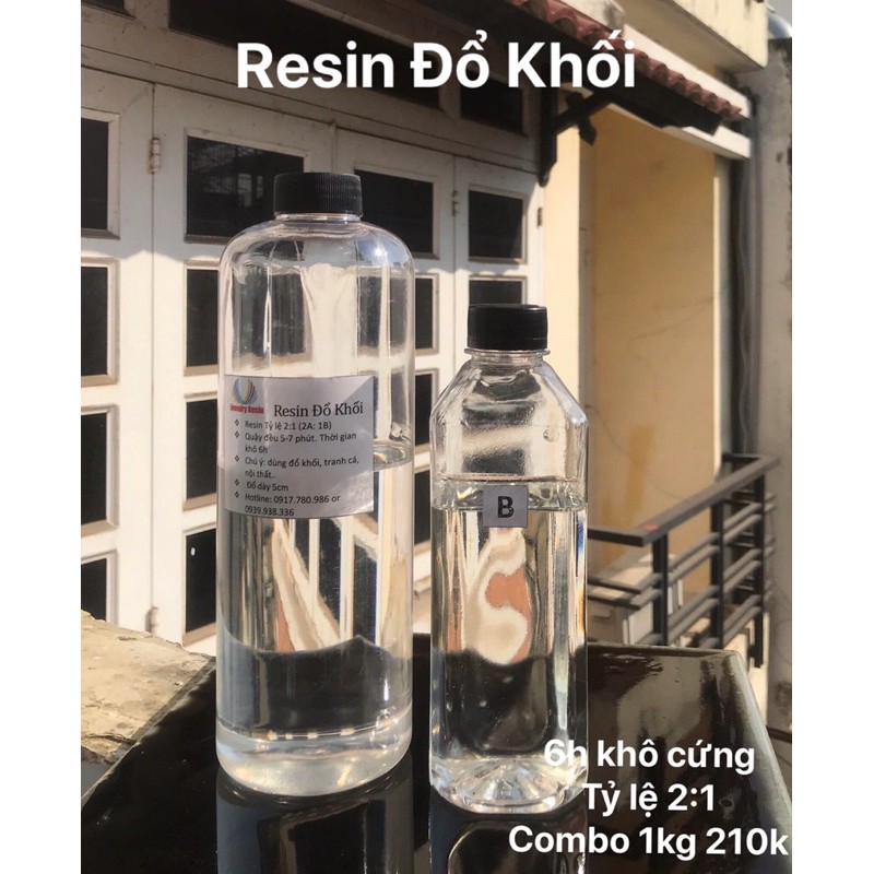 Bộ 1.5kg Nhưa Resin Đổ Khối Tỷ Lệ 2:1, keo trong suốt cứng