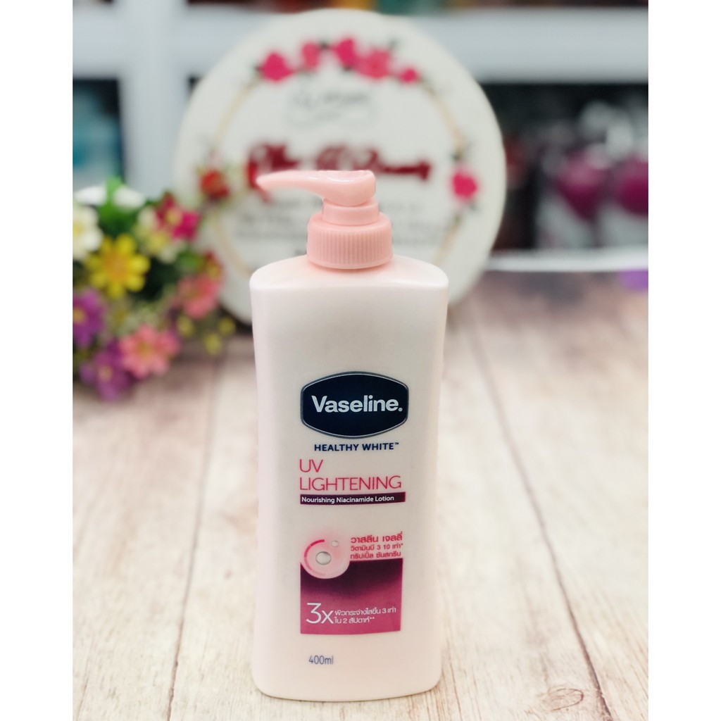 Sữa dưỡng thể trắng hồng Vaseline Healthy White UV Lightening 400ml 3X