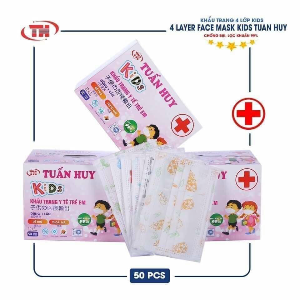 Tú Linh- Khẩu Trang Y Tế 4 Lớp Giá Rẻ ( Hộp 50cái cho bé trai và bé gái)