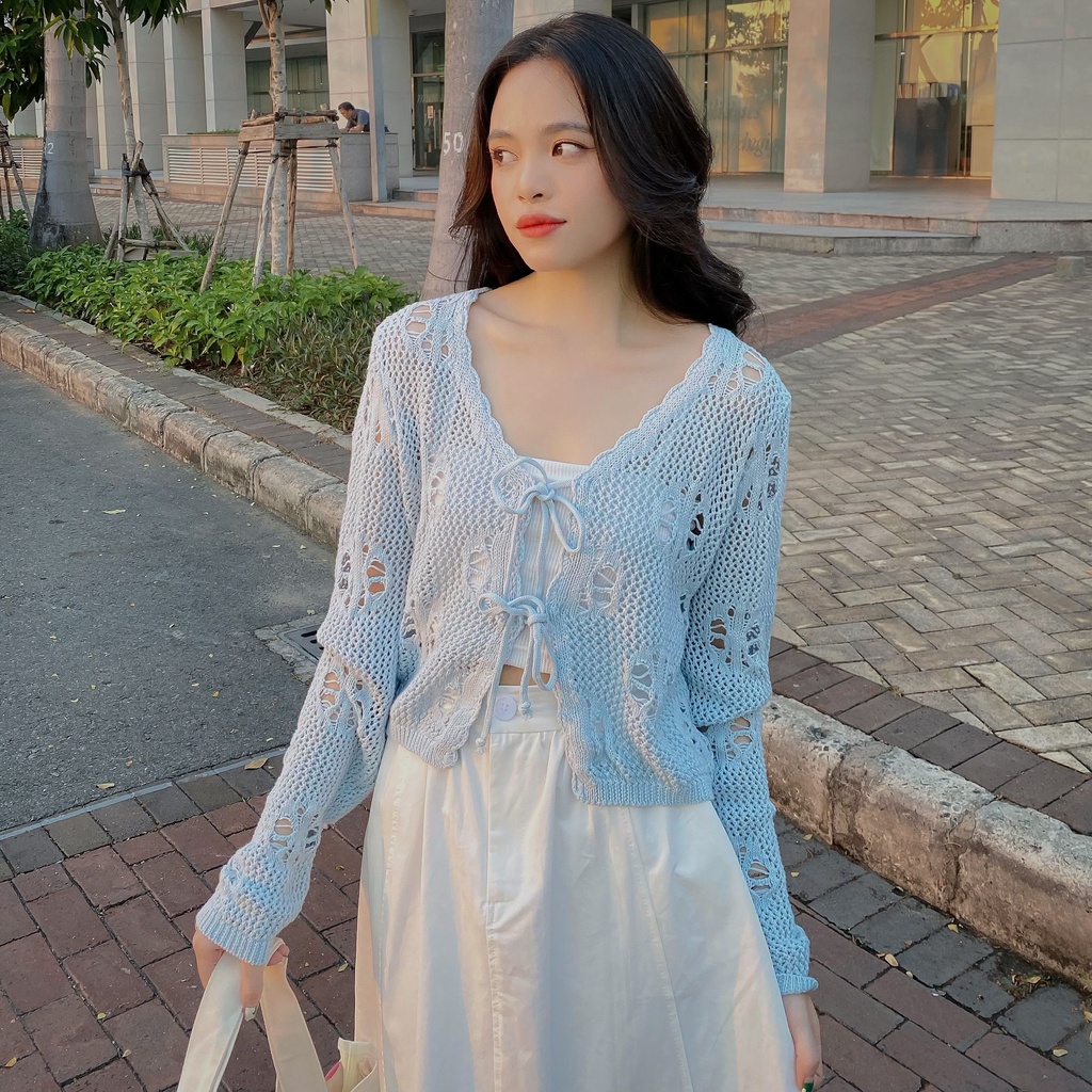 Áo cardigan lửng thắt dây 3 màu LENCLOTHING 8519