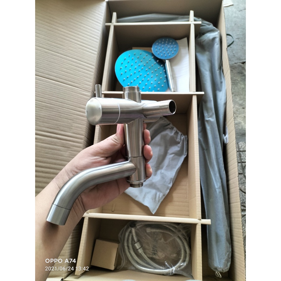 Bộ Sen Cây Tắm Đứng Lạnh thân tròn INOX 304 - Dùng cho 1 đường nước lạnh