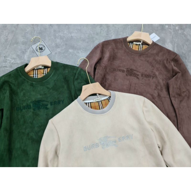 Áo da lộn BURBERRY nam lỳ vải cực - Áo da lộn nam quảng châu cổ tròn tay dài cực xinh
