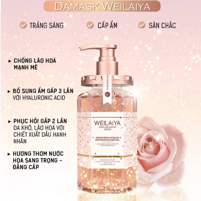 Sữa Tắm Nước Hoa Weilaiya Chính Hãng Tủy Mật Hoa Hồng Damask 450ml Hương Thơm Quyến Rũ