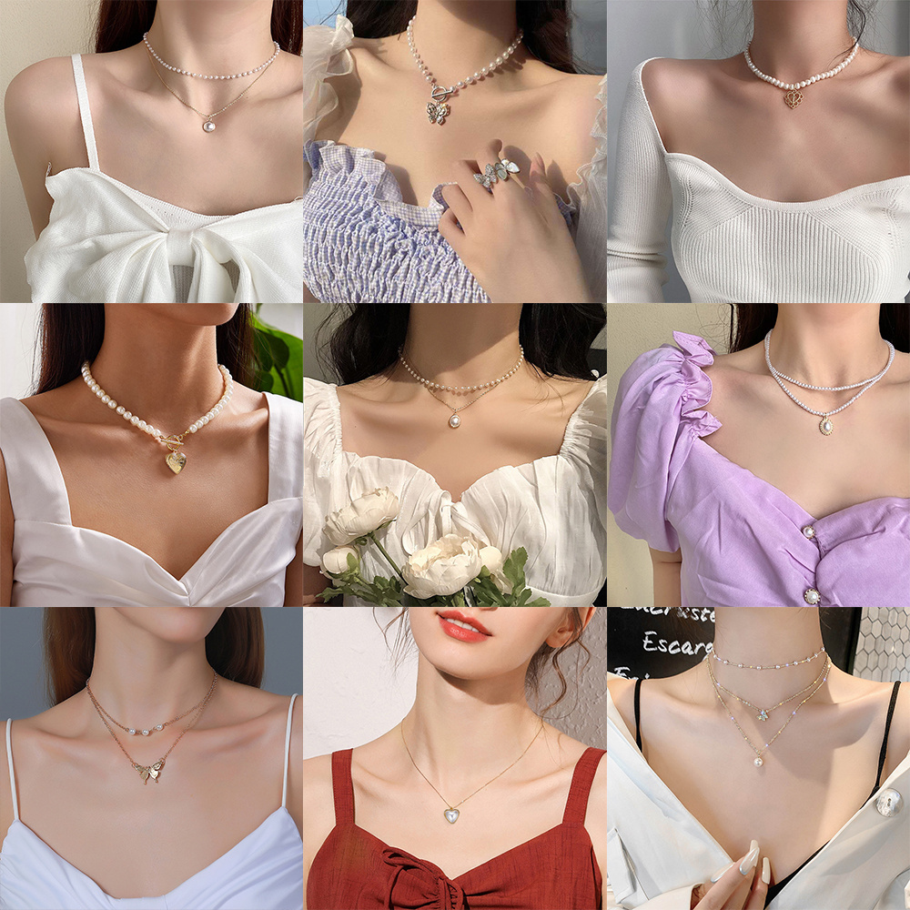 iF YOU Vòng cổ Bạc Mặt Ngọc Trai Phong Cách Hàn Quốc