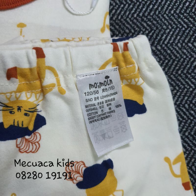 [120] Bộ ngủ cotton dài tay thu đông mặc nhà Moimoln xuất Hàn dư xịn cho bé trai bé gái màu be mèo vàng