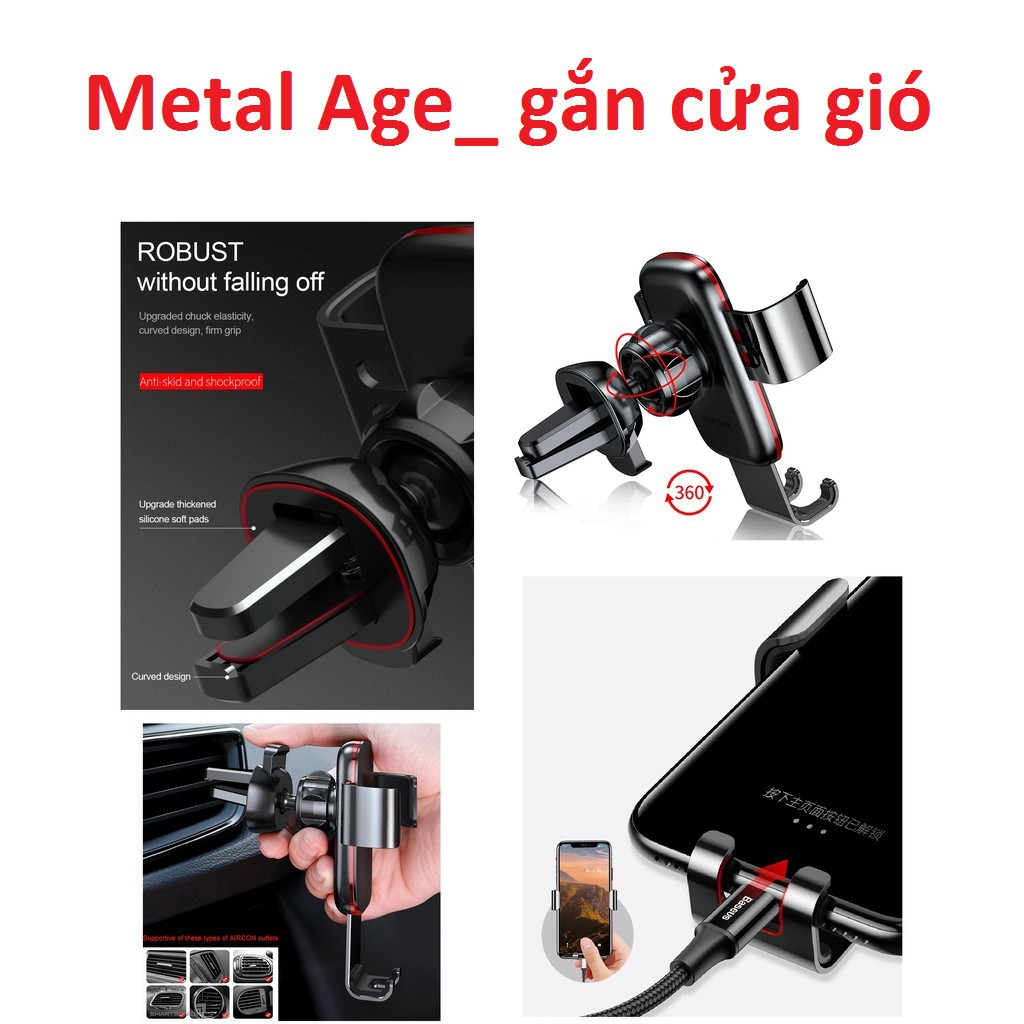 [Kẹp điện thoại gắn cửa gió/khe CD]Giá đỡ điện thoại trên ô tô Baseus Metal Age Gravity