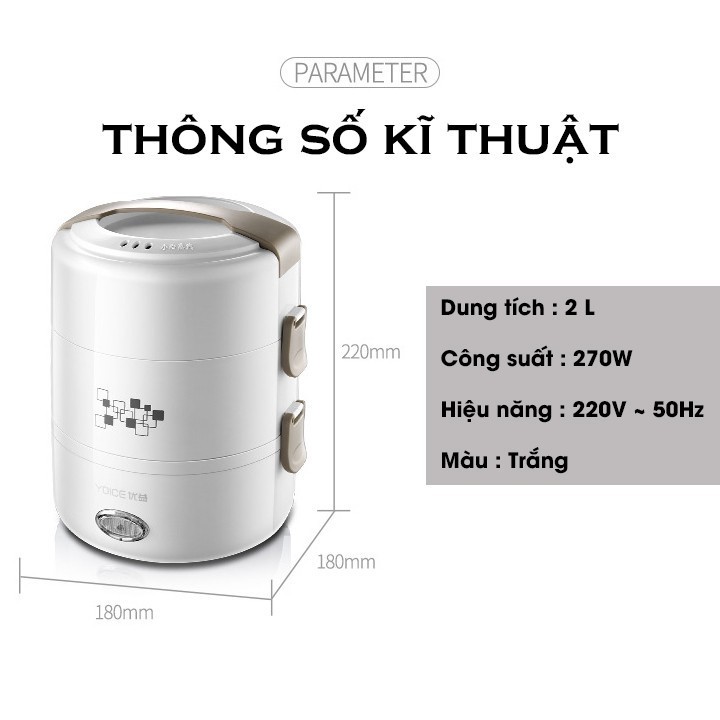 Cặp Lồng Cắm Điện, Hộp cơm giữ nhiệt, nồi cơm tự nấu chín thức ăn 3 Tầng ruột inox Cao Cấp Giữ Nóng Thức Ăn Liên Tục