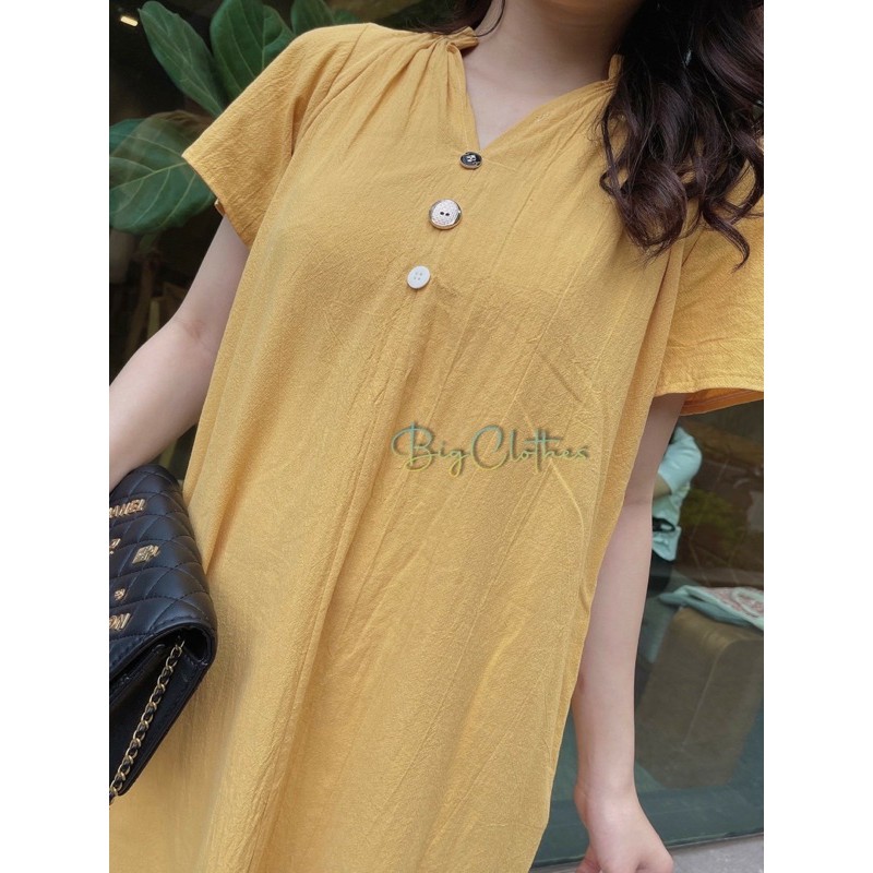 Váy đầm bigsize Bigclothes chất đũi xước màu vàng thiết kế khuy ngực bắt mắt thời thượng sang chảnh từ 45kg đến 70kg