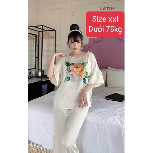 Bộ Pijama lụa Latin in Quần dài