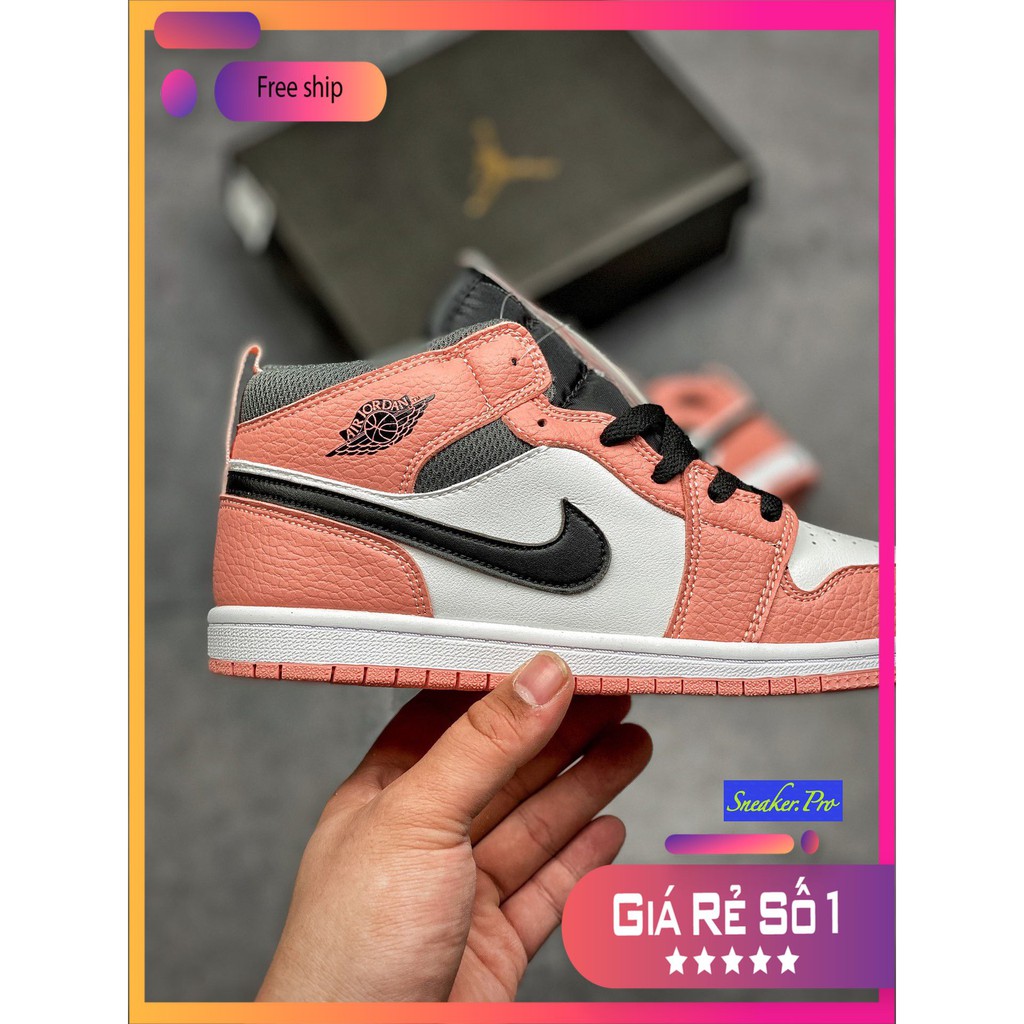 (FULL BOX + QUÀ TẶNG) Giày thể thao Air Jordan 1 Mid Pink Quartz (GS) cổ cao siêu phong cách dành cho nam và nữ | BigBuy360 - bigbuy360.vn
