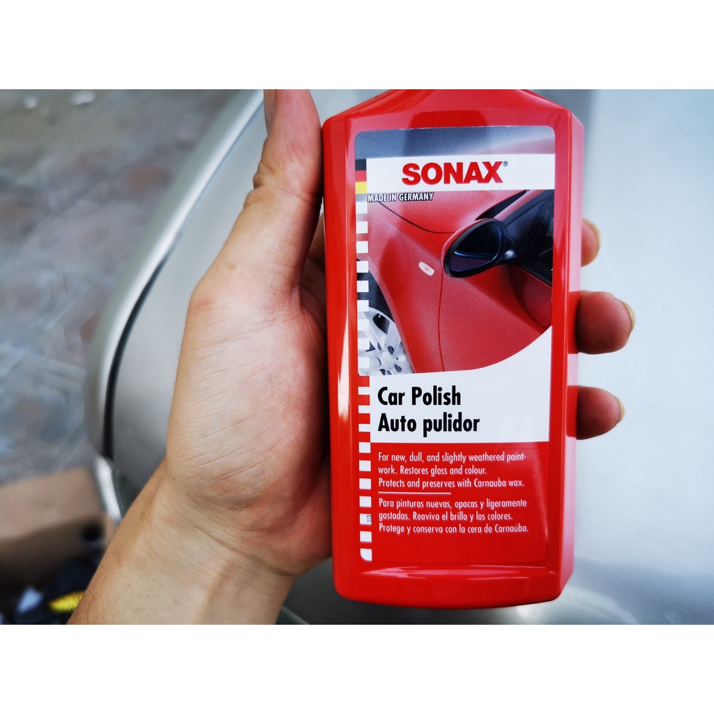 [HCM]  Kem Đánh Bóng Xe Cho Sơn Màu Và Kim Loại Sonax 300100 Car Polish 250ml Tặng Khăn và Mút