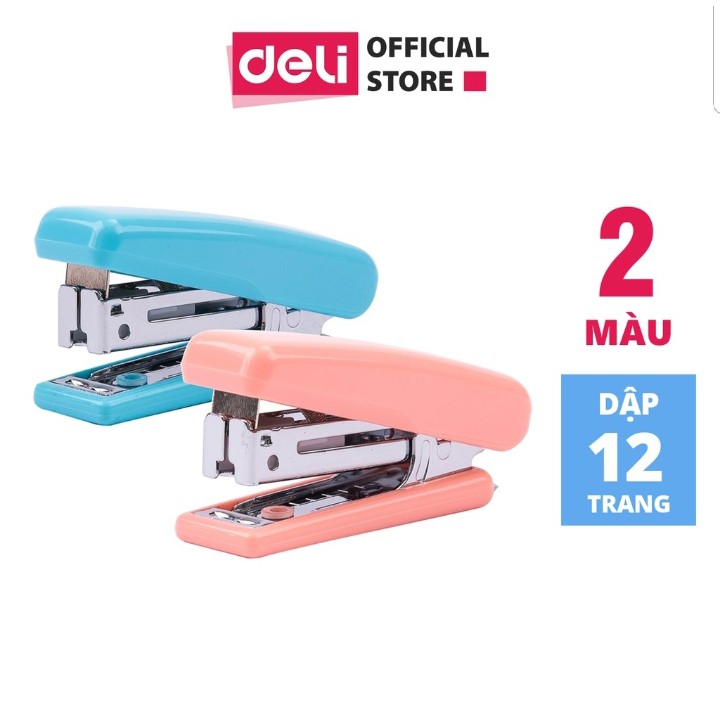 Dập ghim mini #10 Deli, 12 trang, Xanh, Hồng - 1 cái E0222