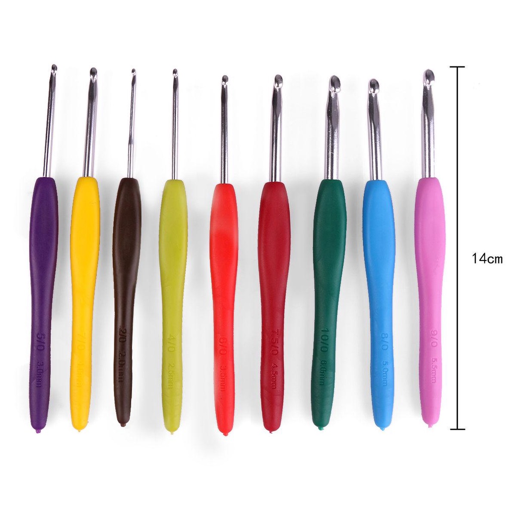Bộ 9 cây móc len bằng silicon mềm nhiều màu sắc