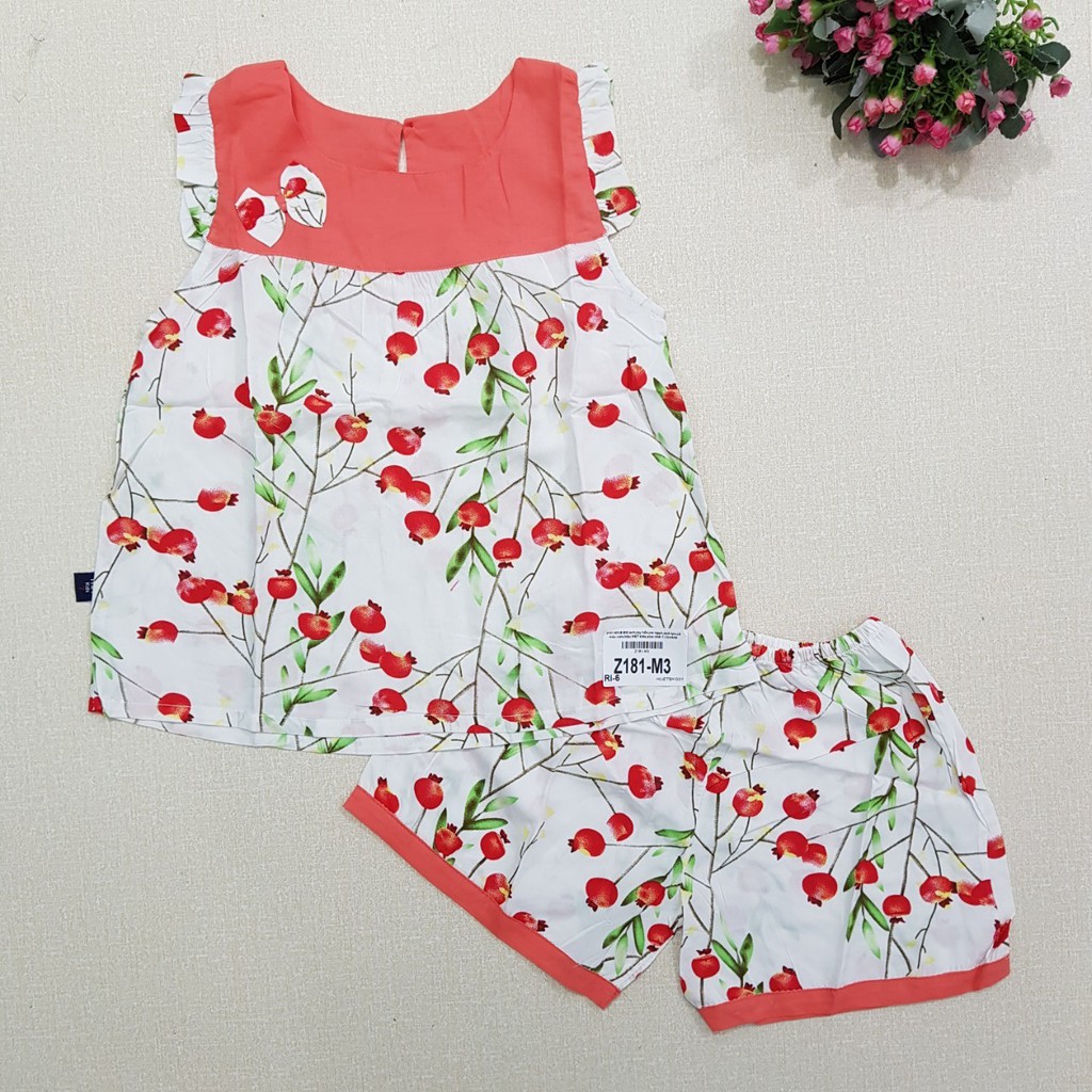 Z181-M3- Bộ BG.lanh,tay hến,nơ ngực,quả lựu,màu cam,hiệu H&T kids,size nhỡ 7-12/ri6,(combo 6 sản phẩm từ nhỏ đến lớn)