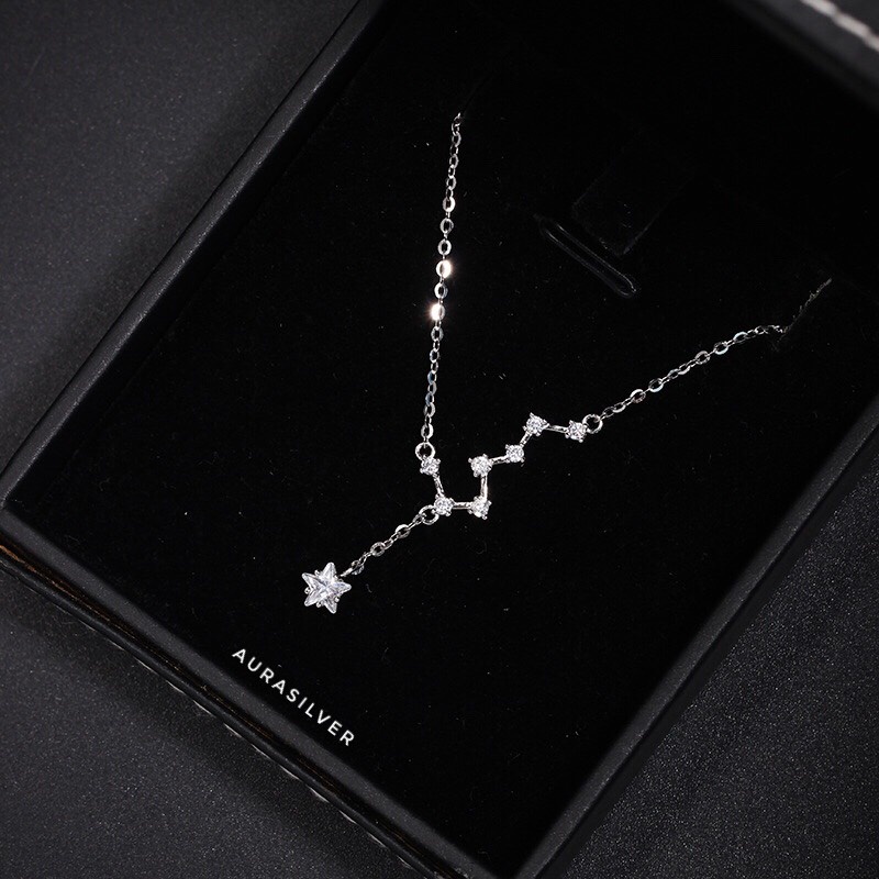 Dây chuyền bạc nữ vòng cổ bạc hình ngôi sao thả đính đá lấp lánh-AURASILVER-DC22