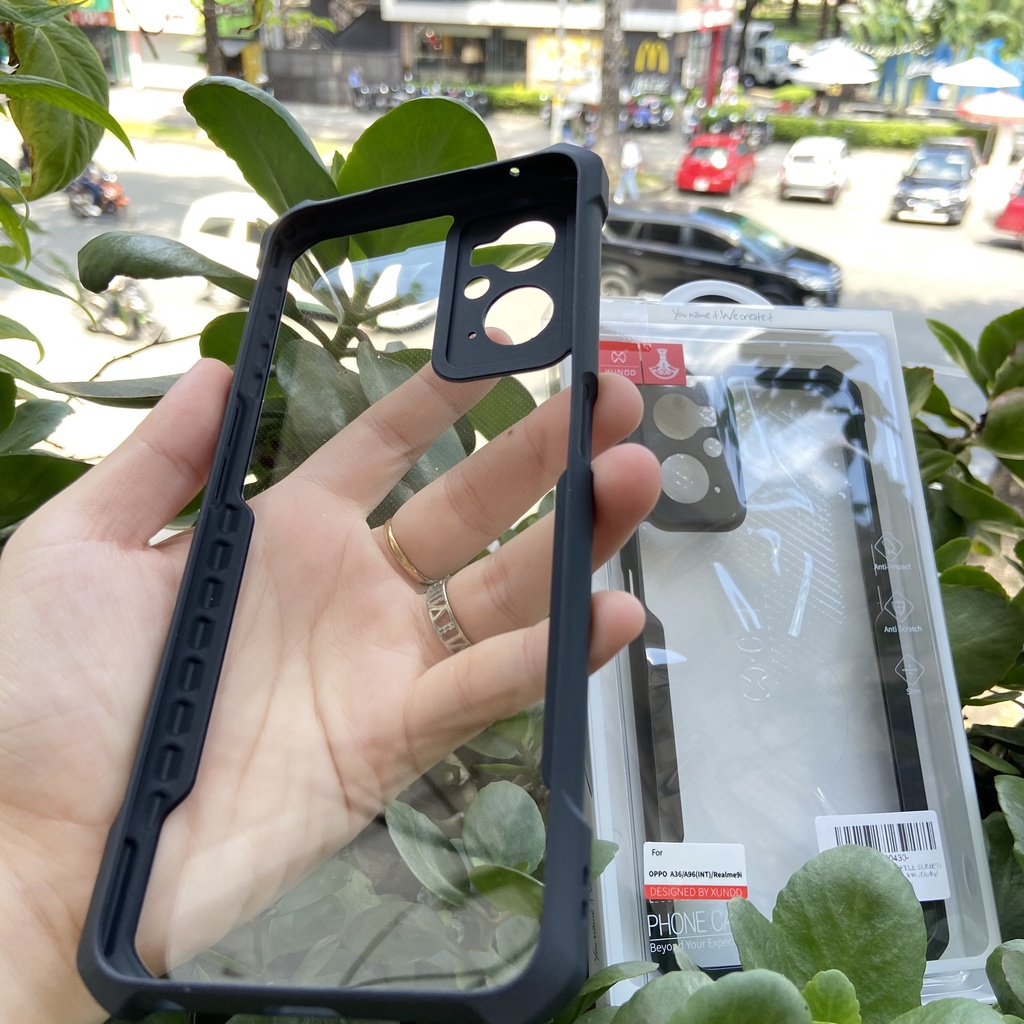 [Hỏa Tốc HCM] Ốp lưng XUNDD Realme 9i/ OPPO A36/ A96 - Lưng trong suốt, Viền TPU Đen, Chống sốc (Beetle Series)