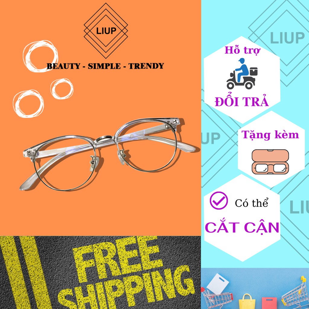 Gọng kính cận mắt tròn nam nữ Liup Eyewear cắt vành dẻo thời trang 6214
