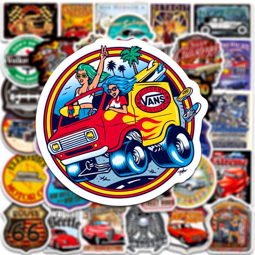 100Pcs/Set ❉ Retro Hot Rod Series A Classic Car Stickers ❉ DIY Waterproof Fashion Doodle Decals Stickers