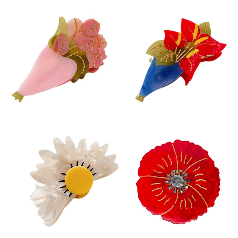 Kẹp Tóc Càng Cua Chống Trượt In Hoa Cổ Điển Cho Nữ