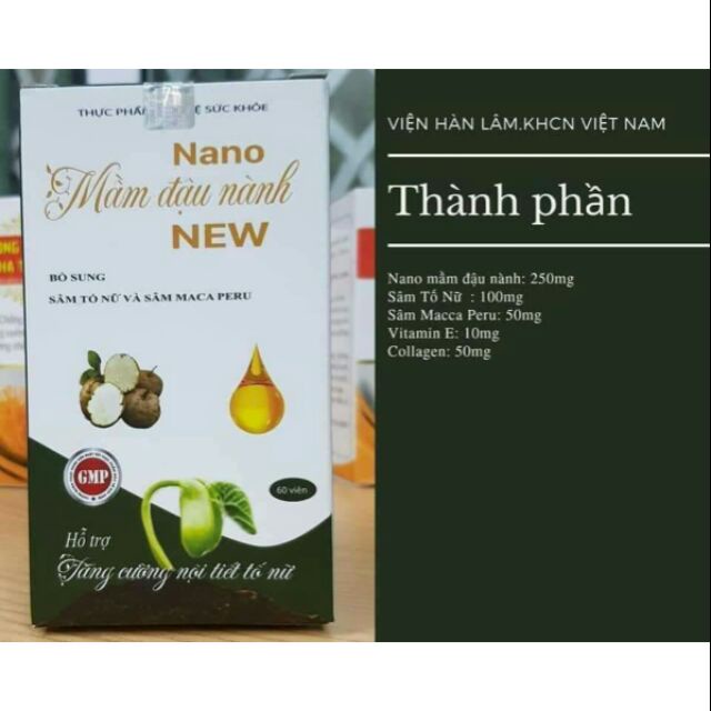 NANO MẦM ĐẬU NÀNH NEW – Giúp tăng cường nội tiết tố nữ hiệu quả-nhanh chóng, tăng vòng 1, giảm bốc hoả (60 VIÊN)