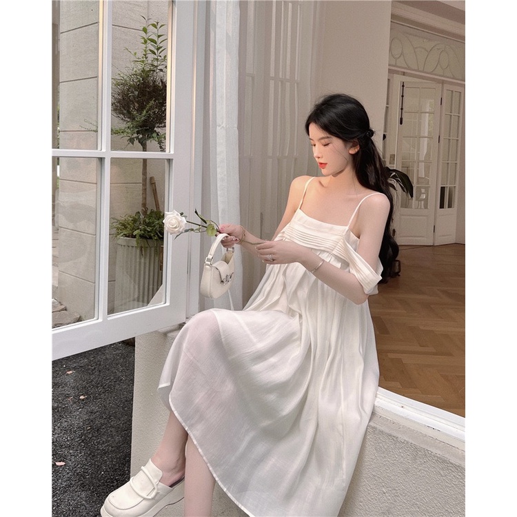 Đầm midi dáng suông hai dây rớt vai nhẹ nhàng phong cách Hàn Quốc - Feli dress